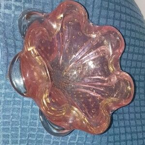 Handblown Pink Glass Decorative Bowl - Brand Unspecified Gold Flakes